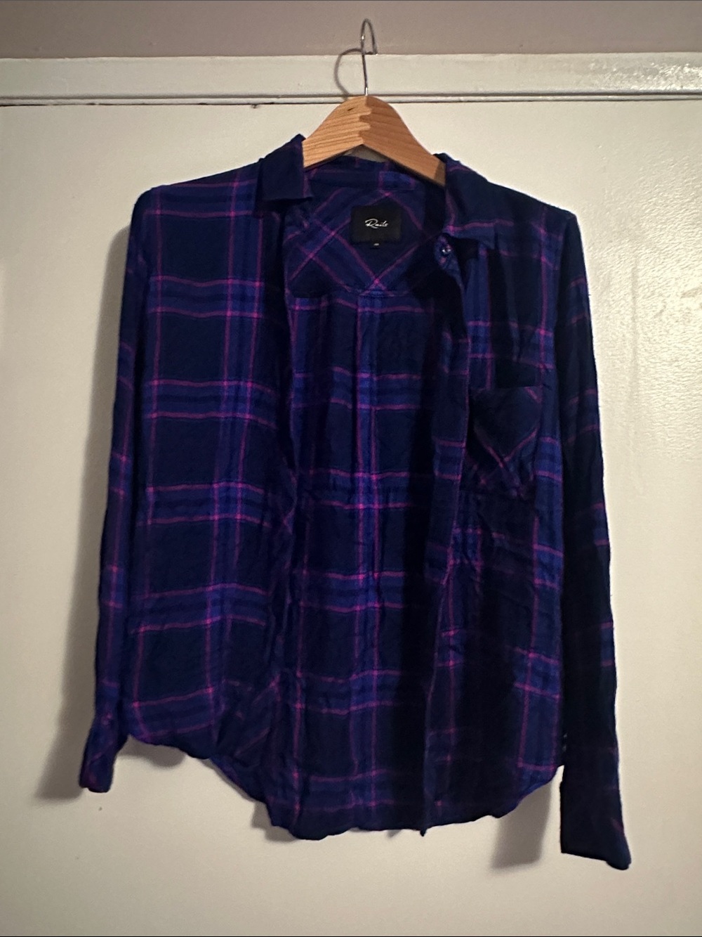 Rails Navy and Purple Plaid Long Sleeve Button-Up Shirt